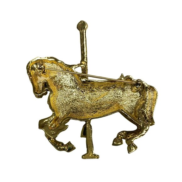 Vintage 80s Gold tone Carousel with Horse and Rhinestones and AVON Gold tone Noa - Picture 3 of 5